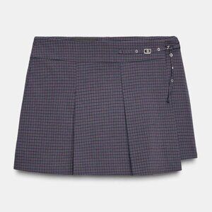 Zara Belted Plaid Pleated Skort, NWT